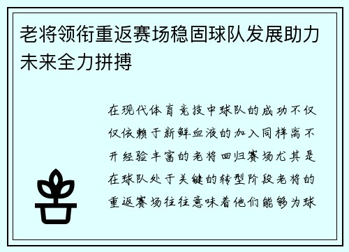老将领衔重返赛场稳固球队发展助力未来全力拼搏